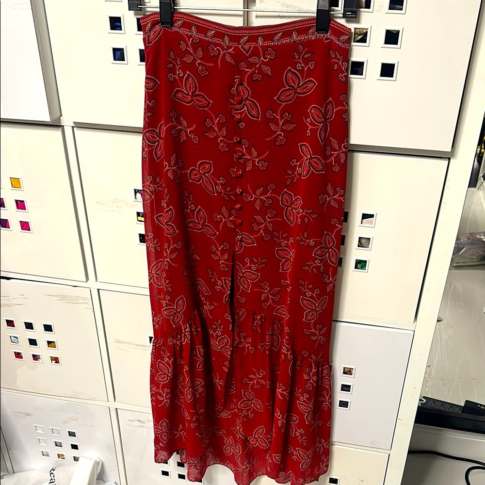 Willow & Clay Red Trumpet Floral Maxi Skirt